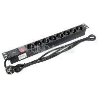 Блок розеток PDU TERACOM PRO 19" 1U 16А/250В 8 розеток Schuko с выключателем шнур питания длиной 2 метра сечение 3x1,5 мм2 вилка Schuko корпус алюминий черный