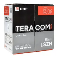 Кабель витая пара TERACOM PRO Cat,5E U/UTP 4 пары solid 24AWG оболочка LSZH нг(А)-HF цвет серый (упак, 305м), EKF