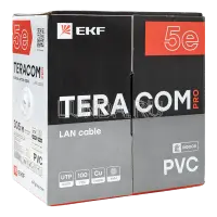 Кабель витая пара TERACOM PRO Cat,5E U/UTP 4 пары solid 24AWG оболочка PVC цвет серый (упак, 305м), EKF