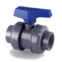 Кран шаровой "e-QUA", ПВХ PE-EPDM, разборные муфтовые окончания, CEPEX