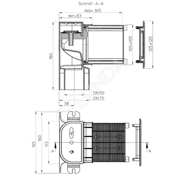 Hl 905 канализационный вакуумный клапан для скрытого монтажа dn 50 75