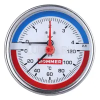 Термоманометр аксиальный в комплекте с запорным клапаном, Rommer