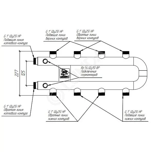 Кольцевой коллектор для отопления на 4 - 5 контуров RMSS-40-4 (G ¾″, 90 мм)